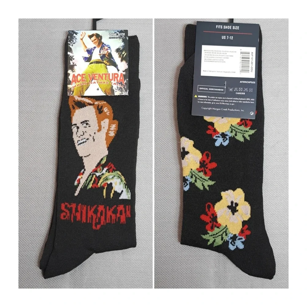 2 Pair One‎ Size ACE VENTURA Low-Cut Socks Size 7-12 Novelty Jim Carey